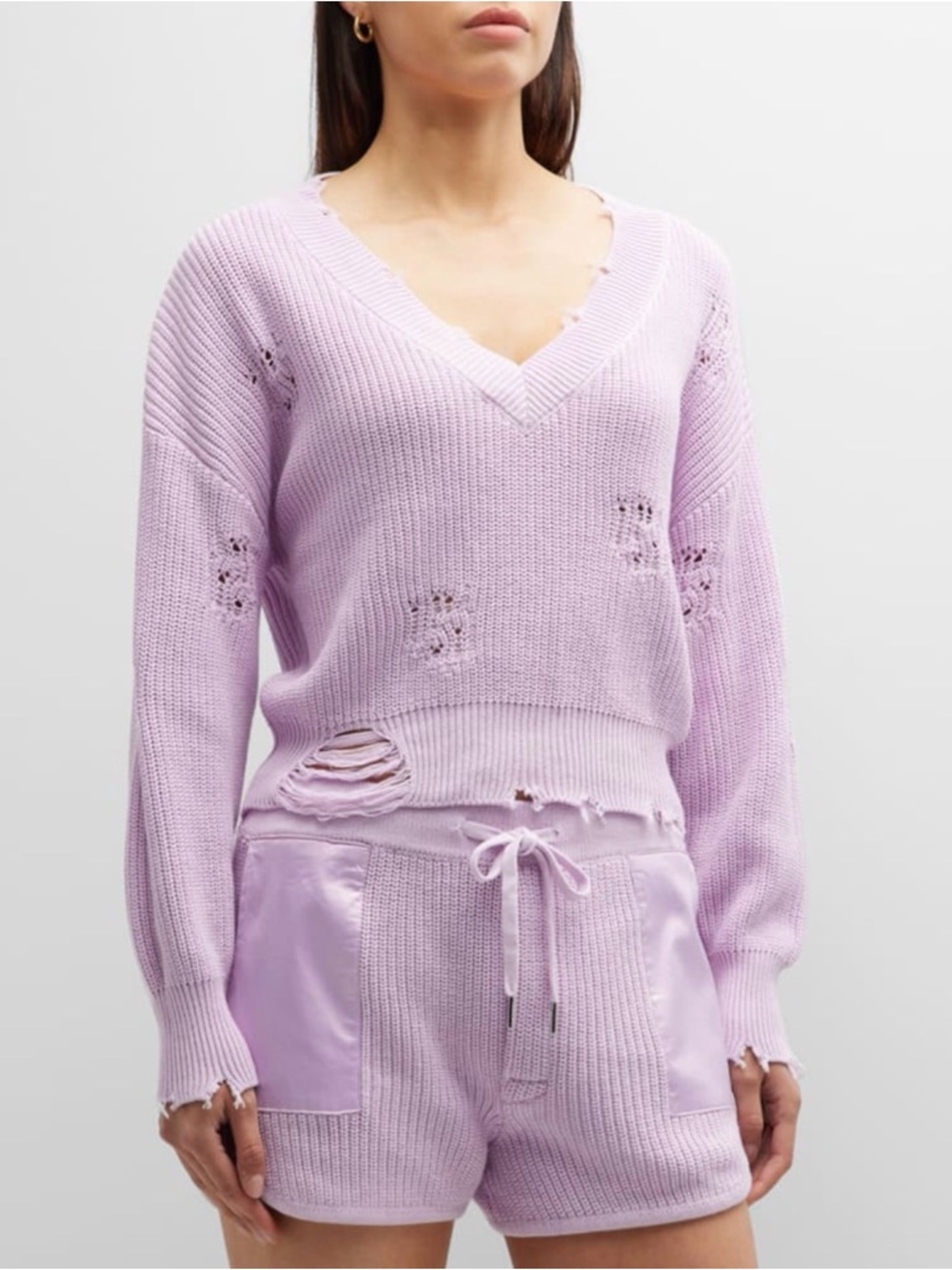 SEROYA
Syd Distressed Cotton Knit Sweater and shorts set